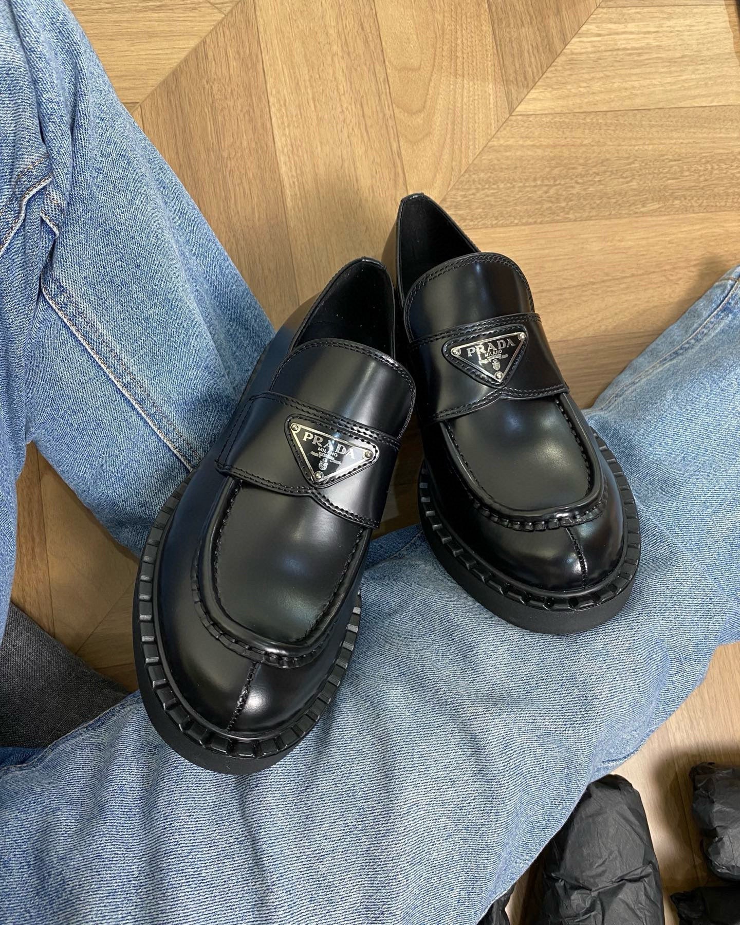 Prada Chocolate brushed leatsher loafers