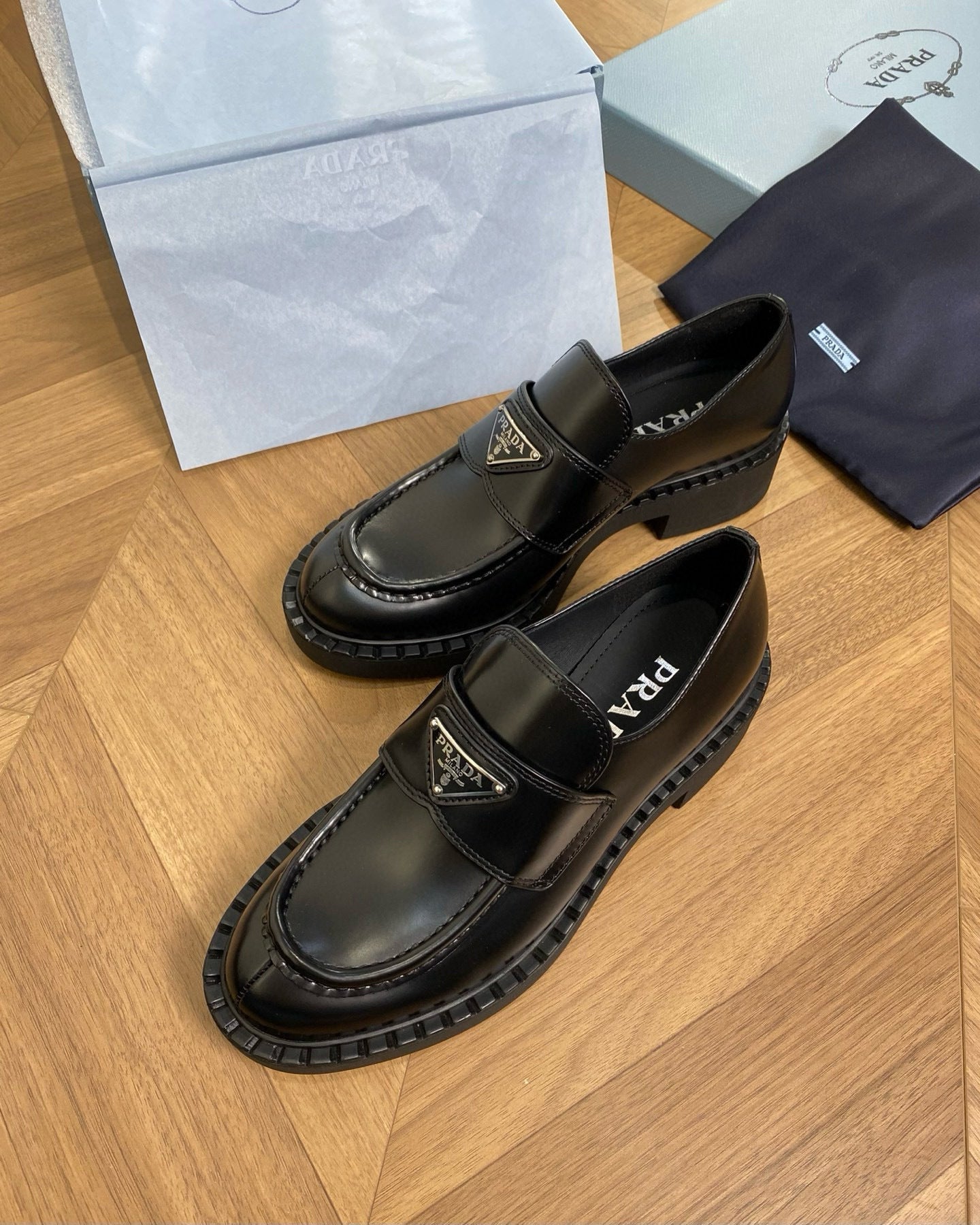 Prada Chocolate brushed leatsher loafers